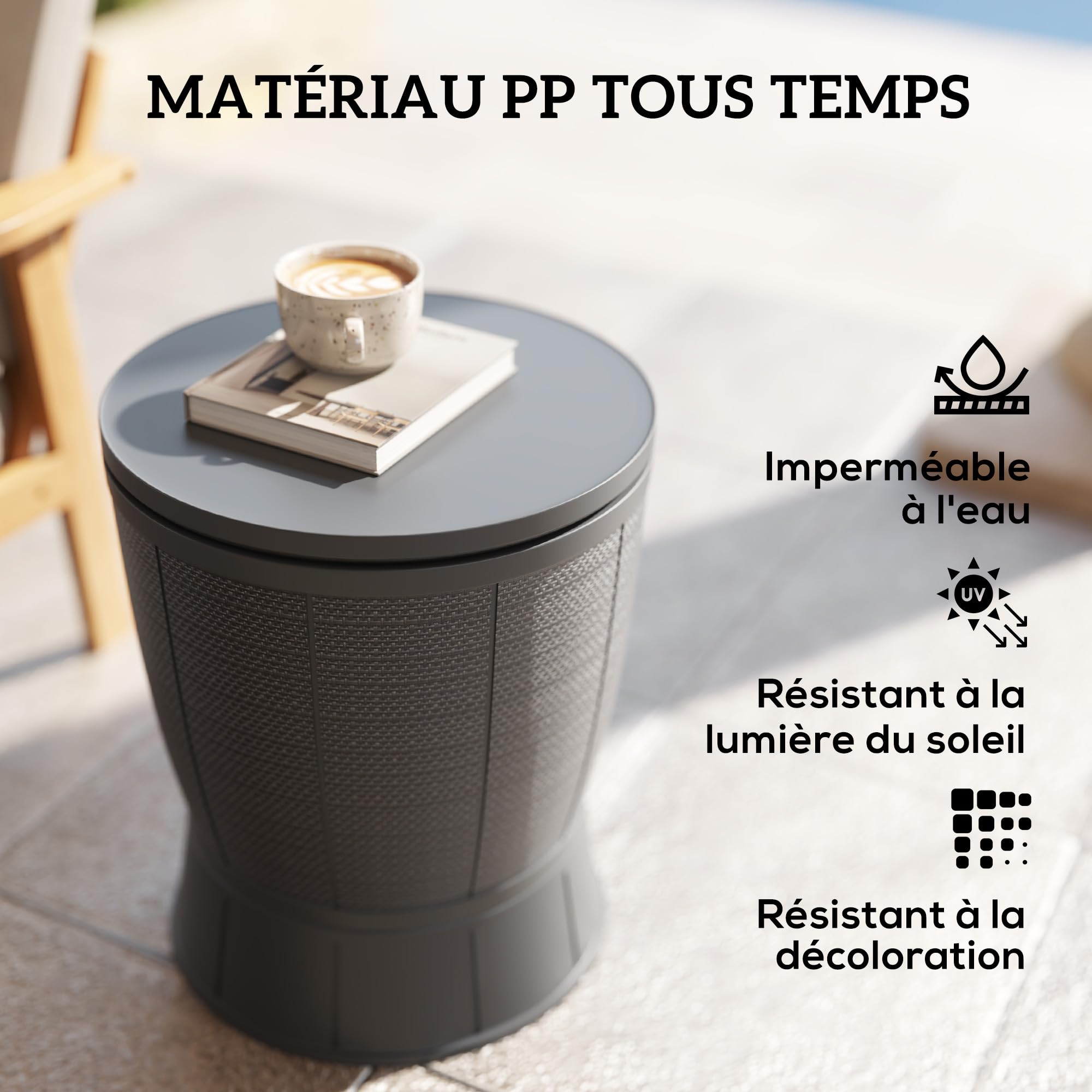 Outsunny Table à glacière 3 en 1, Table de Cocktail avec Seau à Glace, Plateau télescopique, Ø 49 x 58-84 cm, Gris