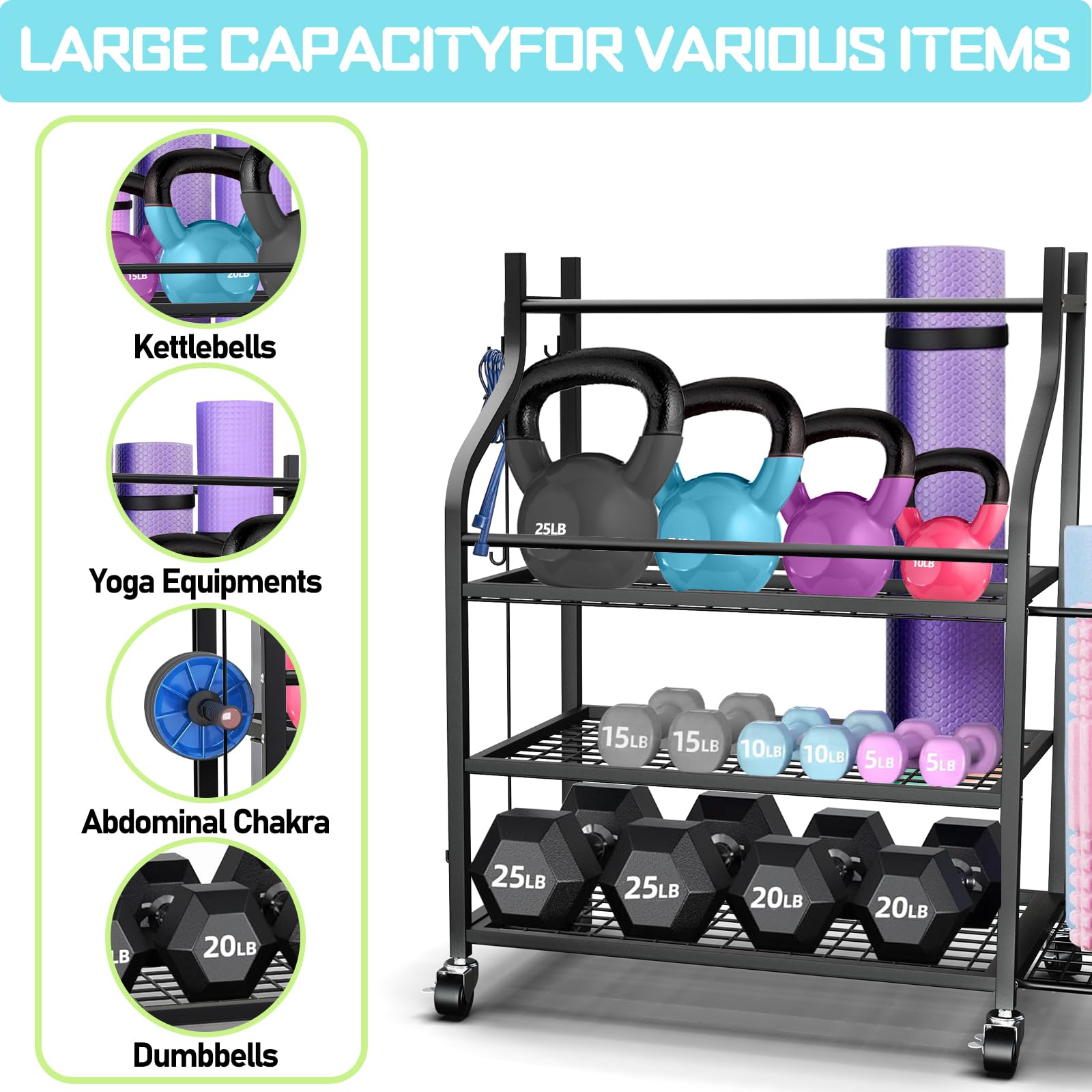 Multi-purpose Gym Rack WUC Adjustable Dumbbell Rack With Wheels - All ...