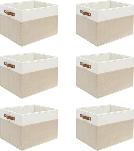 Paquete de 6 canastas grandes de tela para estantes, contenedores de almacenamiento de armario para estantes, cestas de tela para organizar con asas