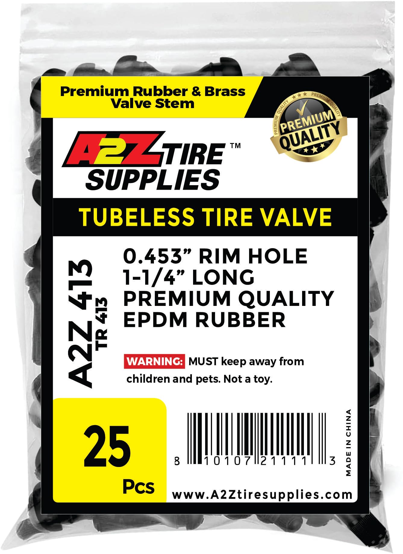 A2Z TIRE SUPPLIES EPDM PRIMIUIM SNAP-in Valve Stems (100, TR 413)