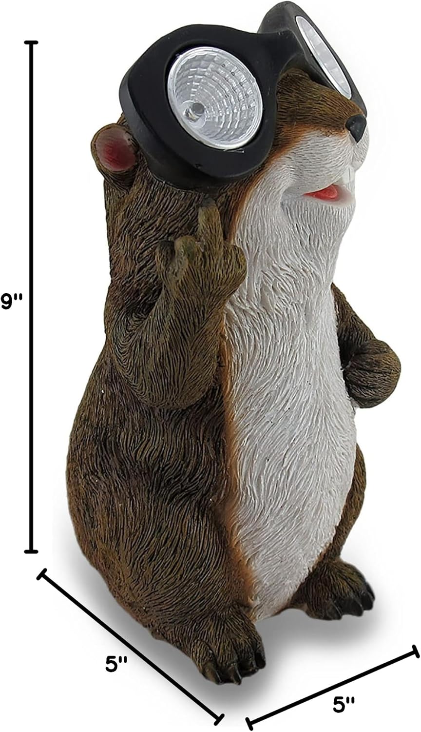 Zeckos Naughty Groundhog Solar Eyes Solar LED Light Statue Brown