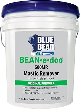 Blue Bear 500MR Beanedoo Mastic Remover Professional Soy-Based Adhesive Remover for Carpet, Tile & Asbestos Mastics Low-Odor, Non-Toxic, Safe for Schools & Hospitals 5 Gallon