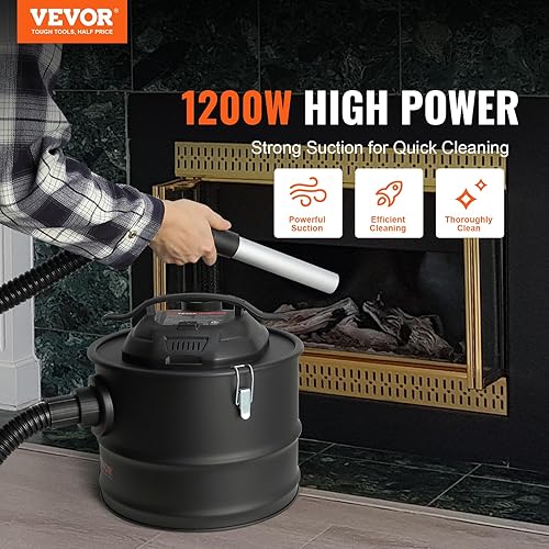 Miniatura 2 de VEVOR Aspiradora de 4 galones con potente succión de 1200 W, colector de aspiradora de cenizas con manguera flexible de 47.2 pulgadas, para