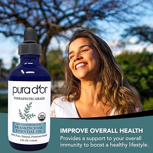 Miniatura 3 de PURA D'OR Aceite esencial de incienso orgánico (4 onzas con cuentagotas de vidrio) 100% puro y natural de grado terapéutico para cabello, cuerpo,