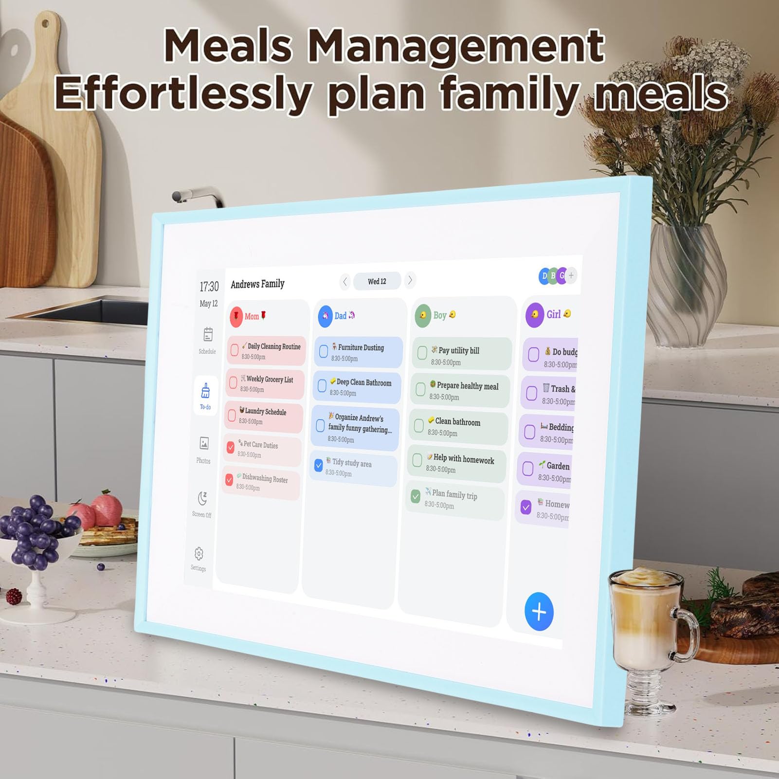 Kadimendium Calendario Digitale Intelligente Grafico Elettronico dei Lavori Domestici Touch Screen da 10,1 Pollici per Uso Domestico Familiare Blu