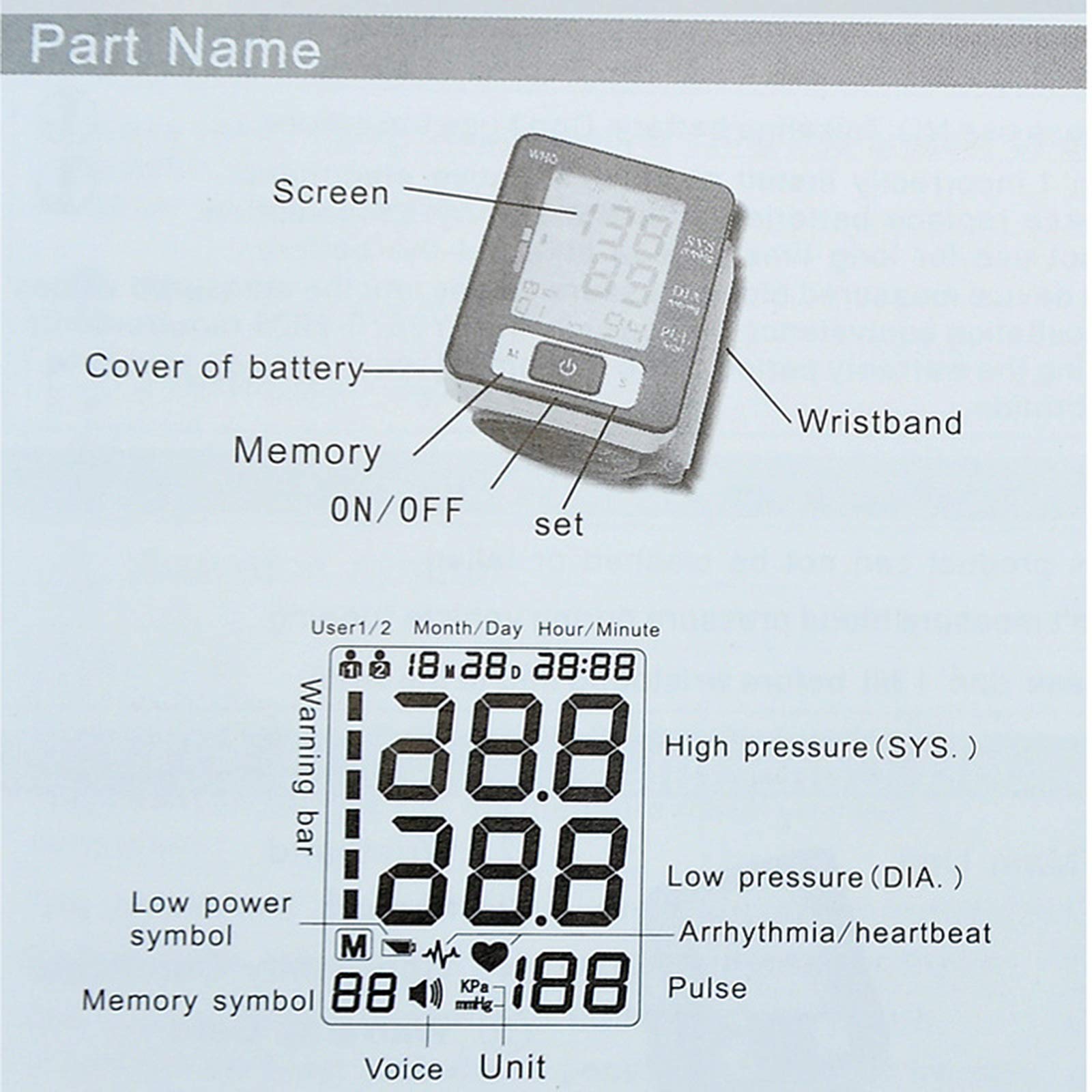 Monitor De Presión Arterial De Muñeca Digital Automático, Máquina De Presión Arterial De Muñeca Ajustable con Función De Memoria De 90 Mediciones Uso En El Hogar