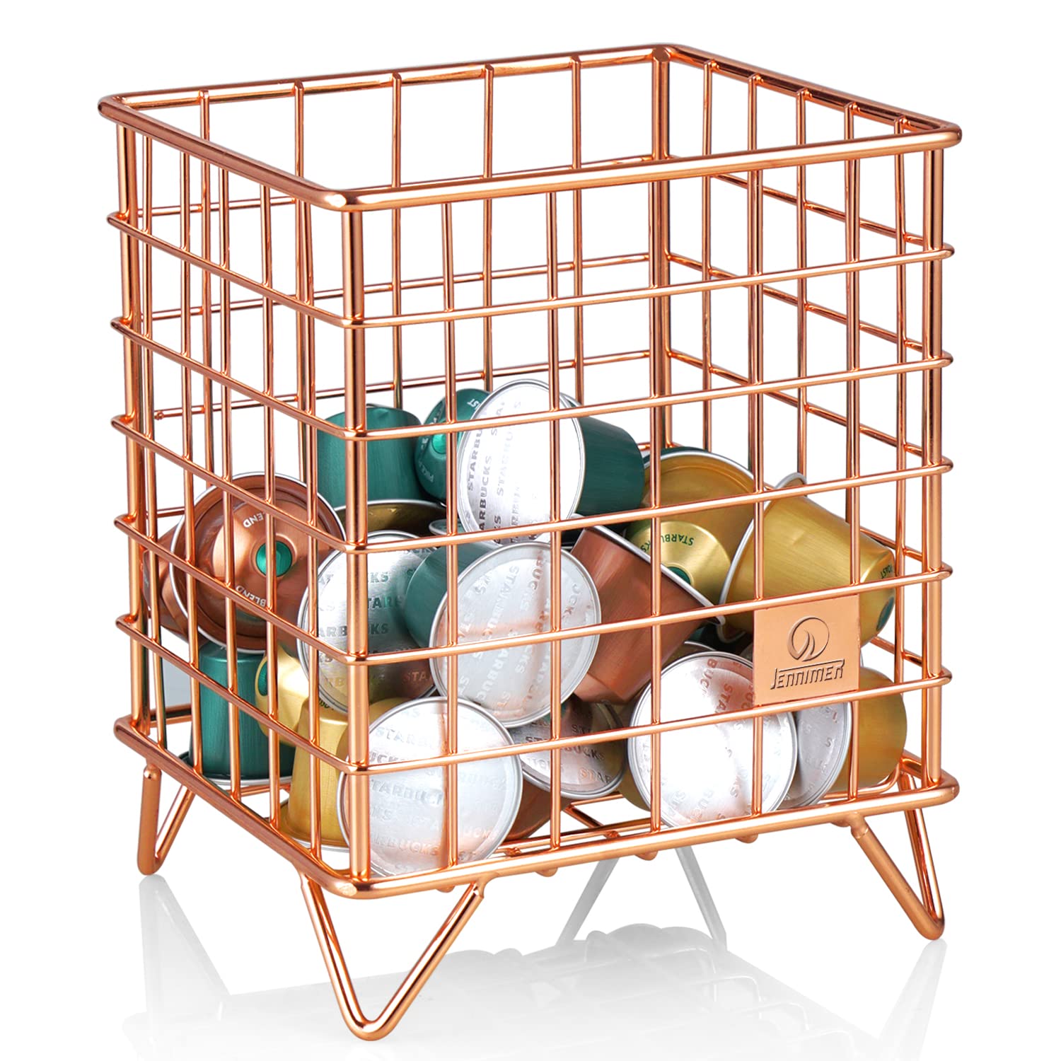 JENNIMER Coffee Pod Basket,Capsule Holder Cage,Coffee Pod Cages, Kitchen Counter Storage Baskets (Rose Gold)