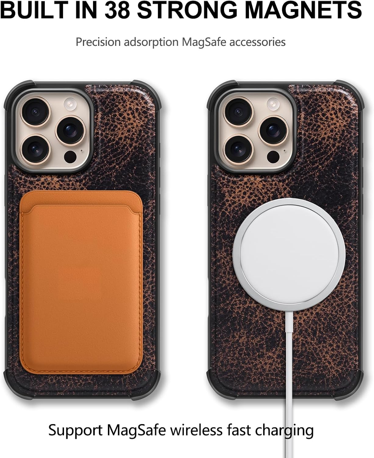 Leather Case Compatible with iPhone 14 Pro Max Wallet 6.7",Genuine Leather 2-in-1 Magnetic Detachable Shockproof,Flip Folio Cover with Card Slot, Wireless Charging RFID Blocking Brown Coffee