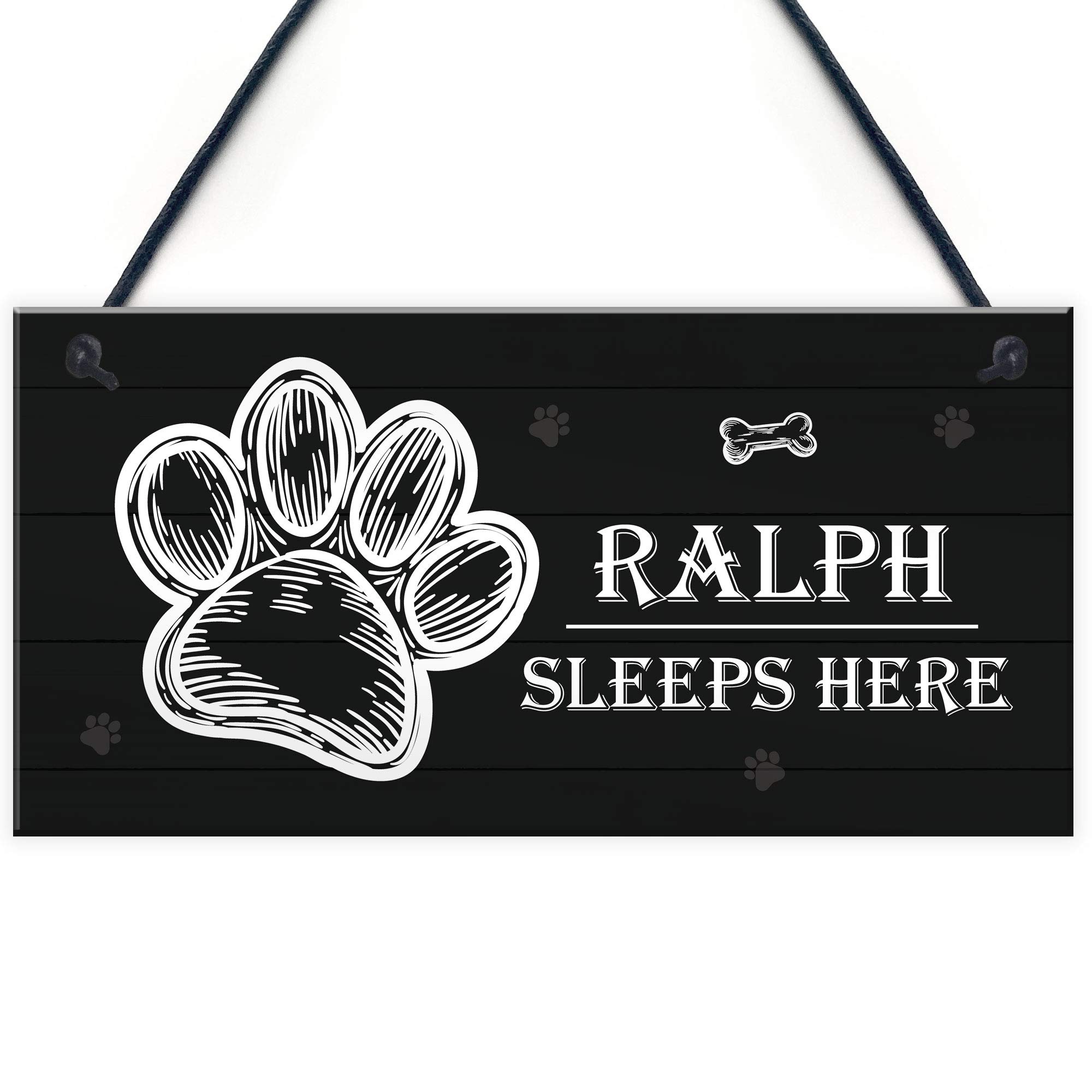 Red Ocean Black Personalised Dog Sign Sleeps Here Plaque Pet Gift Home Decor