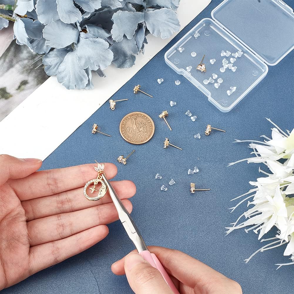 DICOSMETIC 12Pcs Flower Earrings Findings 18K Gold Plated Cubic Zirconia Stud With Loops, Rhinestone Posts, Brass Studs With Ear Nuts for DIY Jewelry Making, Pin: 0.8mm - Image 3