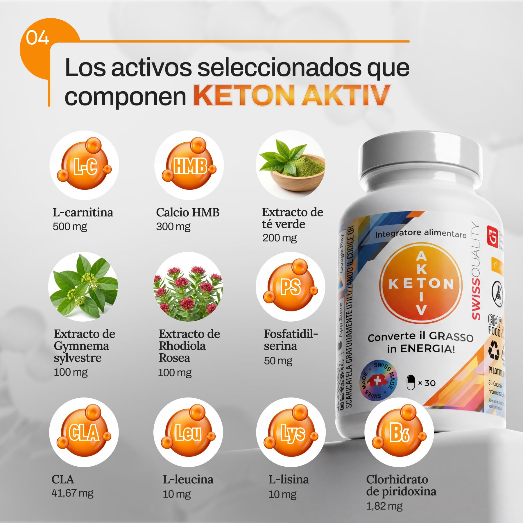 Cápsulas Keton Aktiv | Para dieta cetogénica | L-carnitina 500 mg + Extracto de té verde 200 mg | Apoyo al metabolismo | Con Gymnema Sylvestre, Rhodiola Rosea, CLA | 30 cápsulas