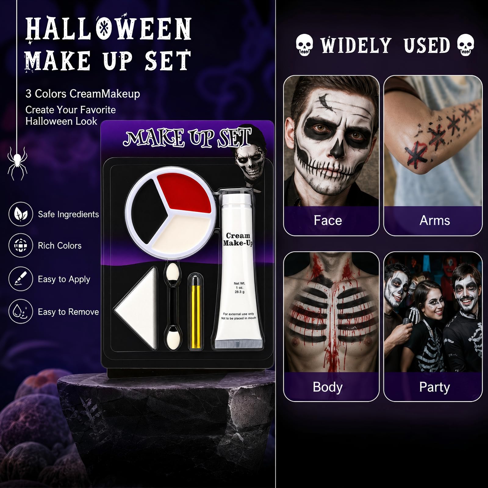 Halloweenowa biała farba do twarzy, SFX, zestaw do makijażu, biało-czarno-czerwona farba do twarzy, zestawy do makijażu na Halloween, do twarzy i ciała, Cosplay, SFX, zestaw do makijażu na Halloween
