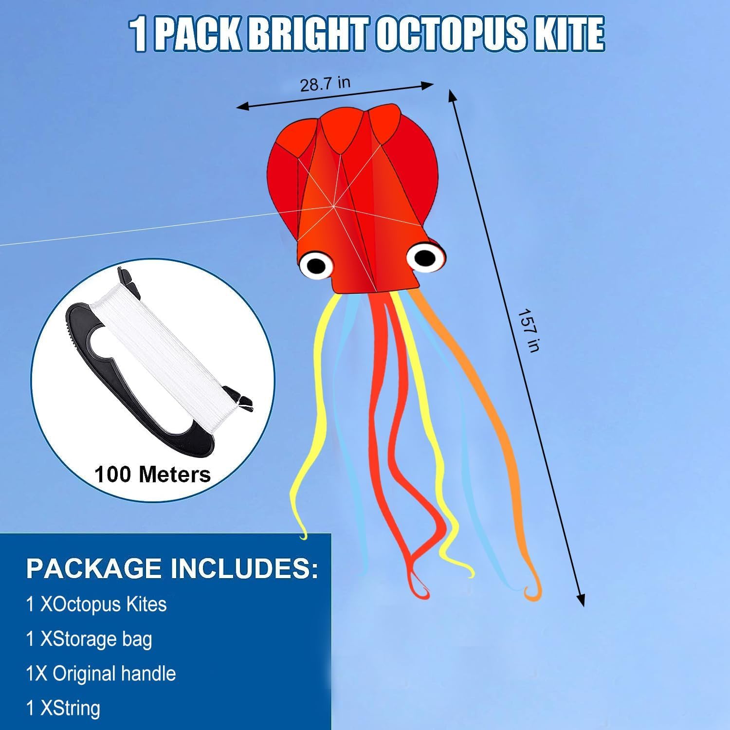 Large Octopus Kite - Beach Kites Easy to Fly for Adults Kids Park Outdoor Game Activities, Red