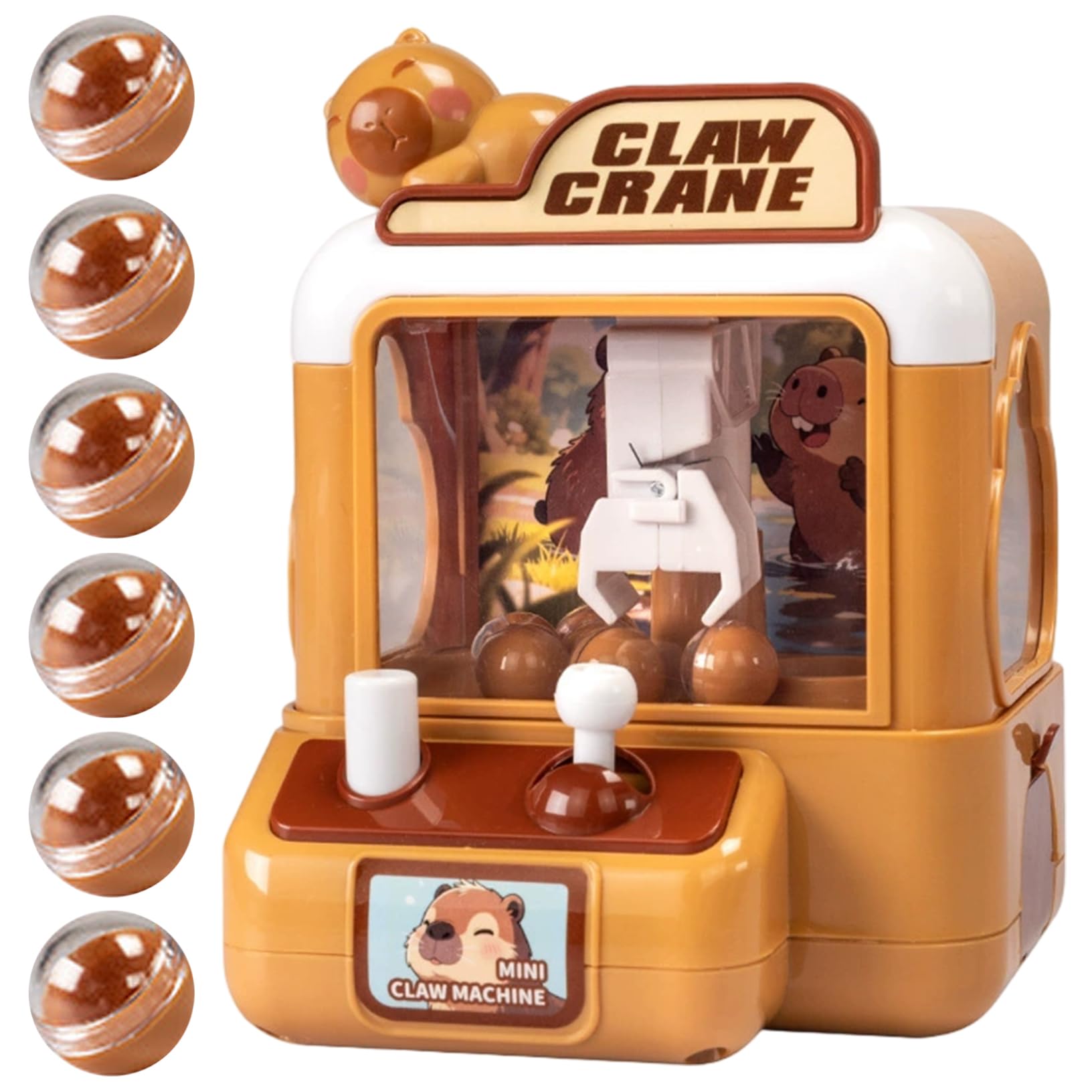 Otbushit Mini Claw Machine for Kids Cute Capybara Plastic Mini Vending Machine with 6 Eggs Portable Fun for Christmas Birthday Party Favors