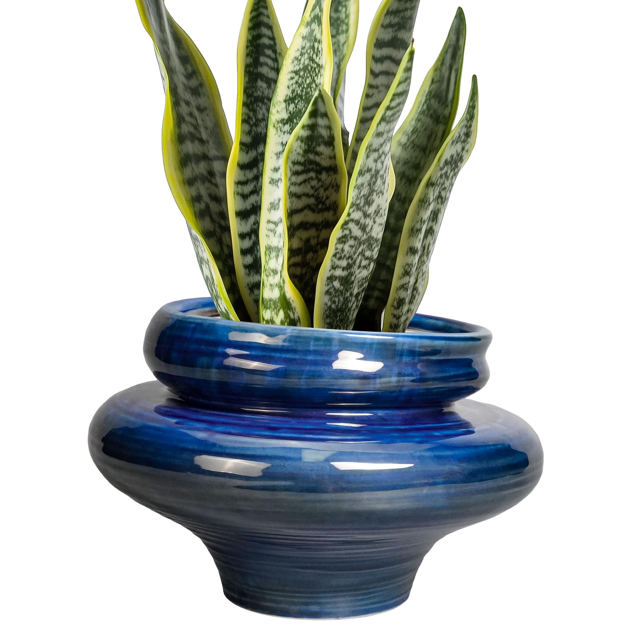 Ceramic Pots for Plants - 11 Inch Ceramic Planter for Indoor Outdoor, Unique Planters with Drainage Hole, Decorative Flower Pot, House Office Garden Decor, Plants Lover Gifts, Blue