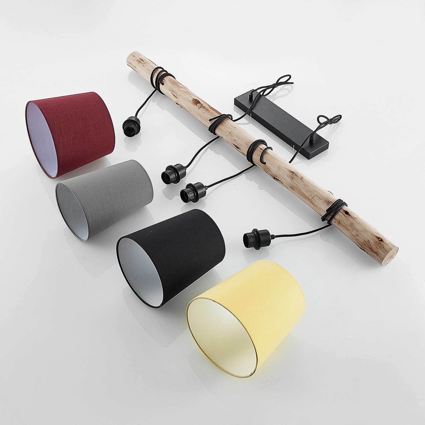 Lindby Esstisch Pendelleuchte Holz, Textil Balkenpendelleuchte Holzast und Stoff Lampenschirm Hängelampe Lampe Wohnzimmer 4x E27 ohne Leuchtmittel | E27 4 Lampen Modern Holz Stoff für Wohnzimmer Wohnzimmer Küche Esszimmer