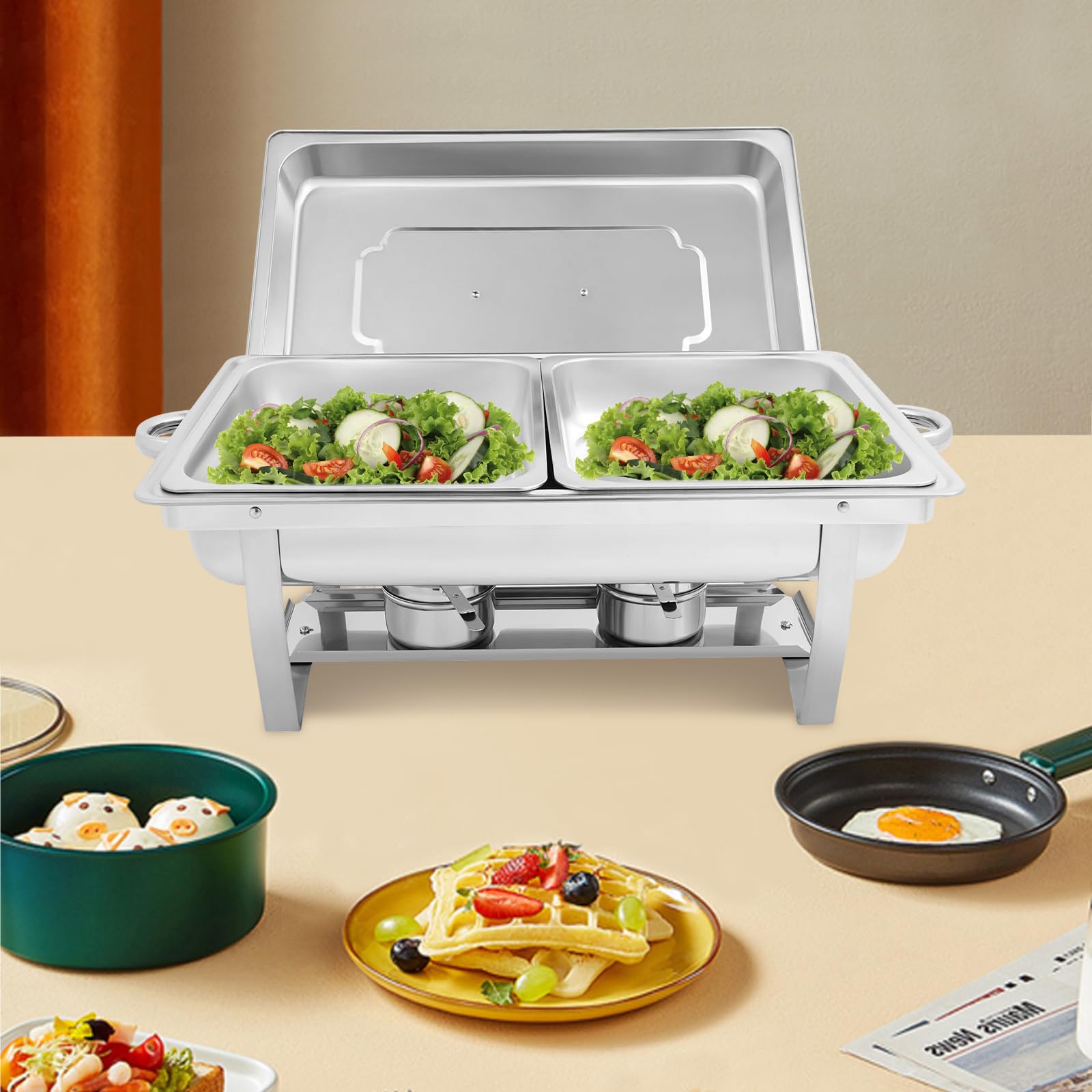 Chafing Dish - Set da buffet rettangolare in acciaio inox da 7,5 l, pieghevole, contenitore termico per catering, buffet e feste