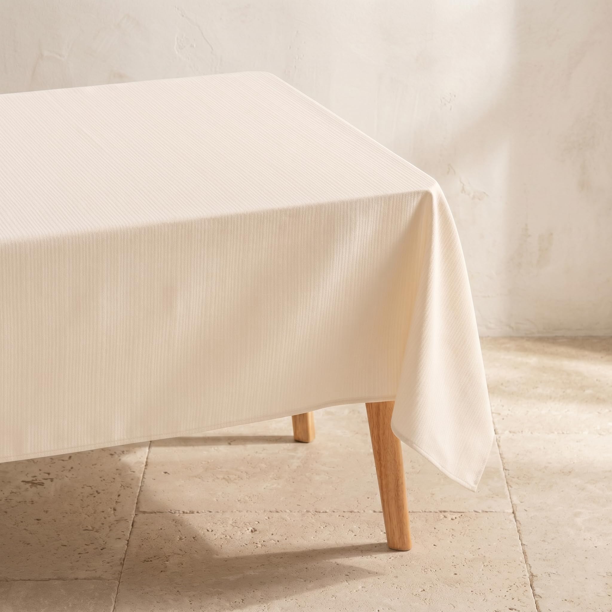GAMUSI Stain Resistant Striped Tablecloth 240 x 140 cm Cream