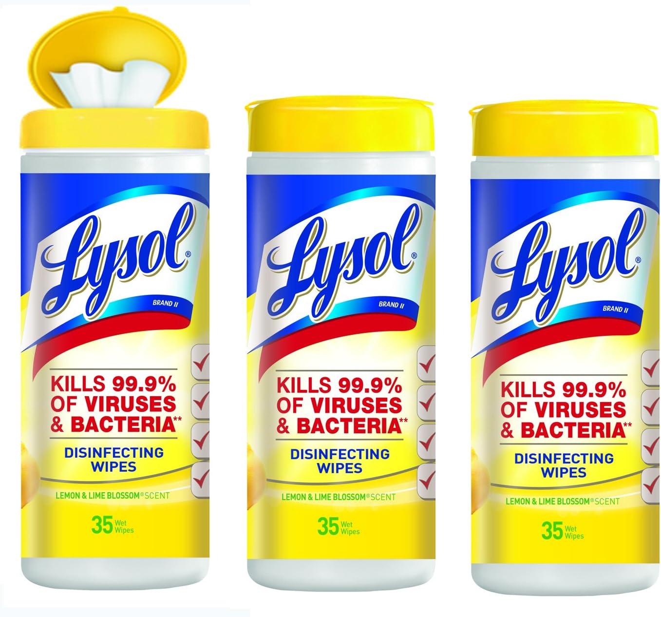 Lysol Disinfecting Wipes, Lemon and Lime Blossom, 35 Count (Pack of 3)