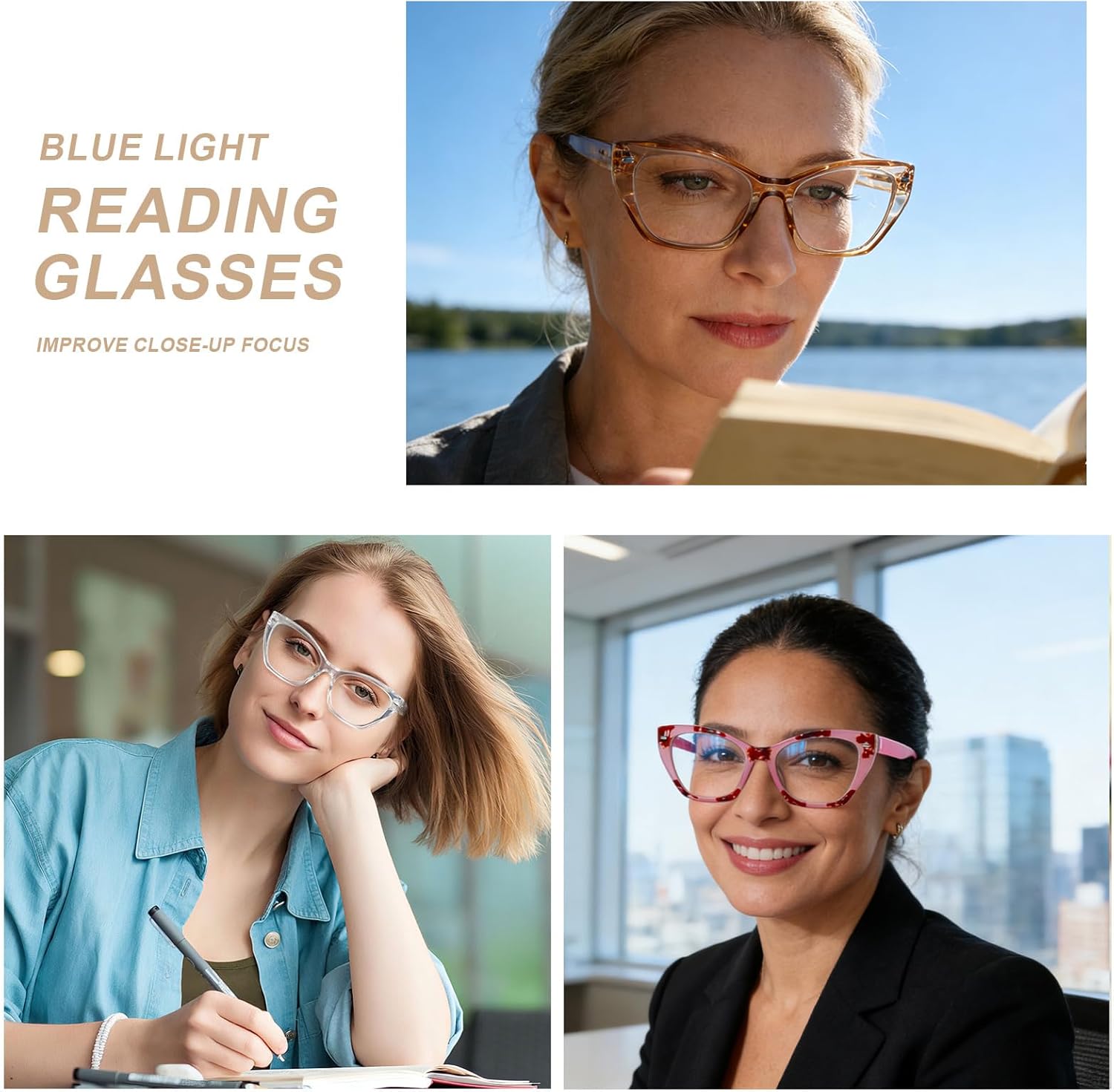 AQWANO Stylish Cat Eye Reading Glasses for Women - Blue Light Blocking Computer Readers with Spring Hinge & Anti-Reflective - Trendy Oversized Cheaters Eyeglasses, 1.75 - Image 3