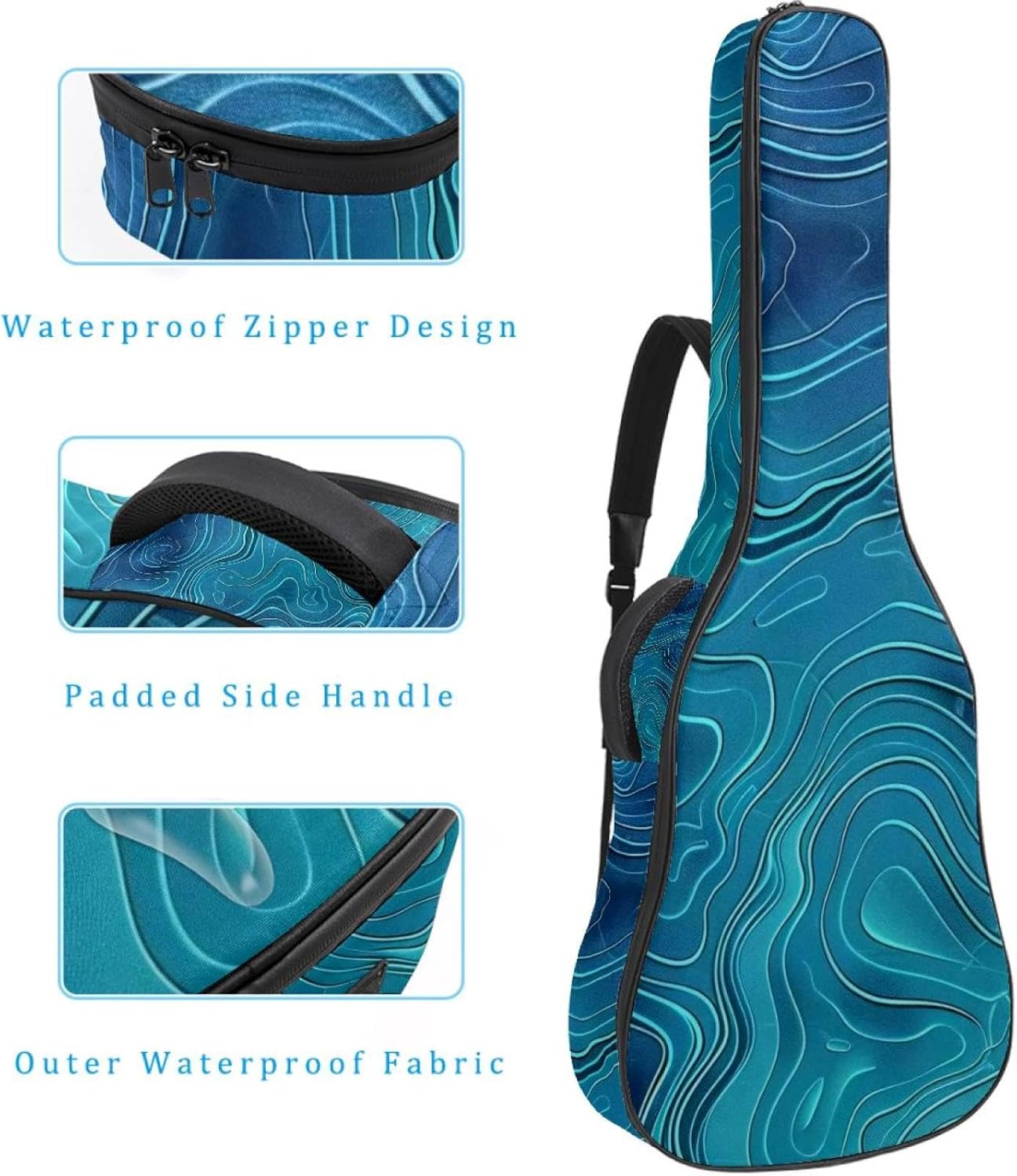 40 41 42 Inch Guitar Bags, Waterproof Padded Acoustic Guitar Case Backpack with Adjustable Shoulder Strap & Pockets, Abstract Lines Art Pattern