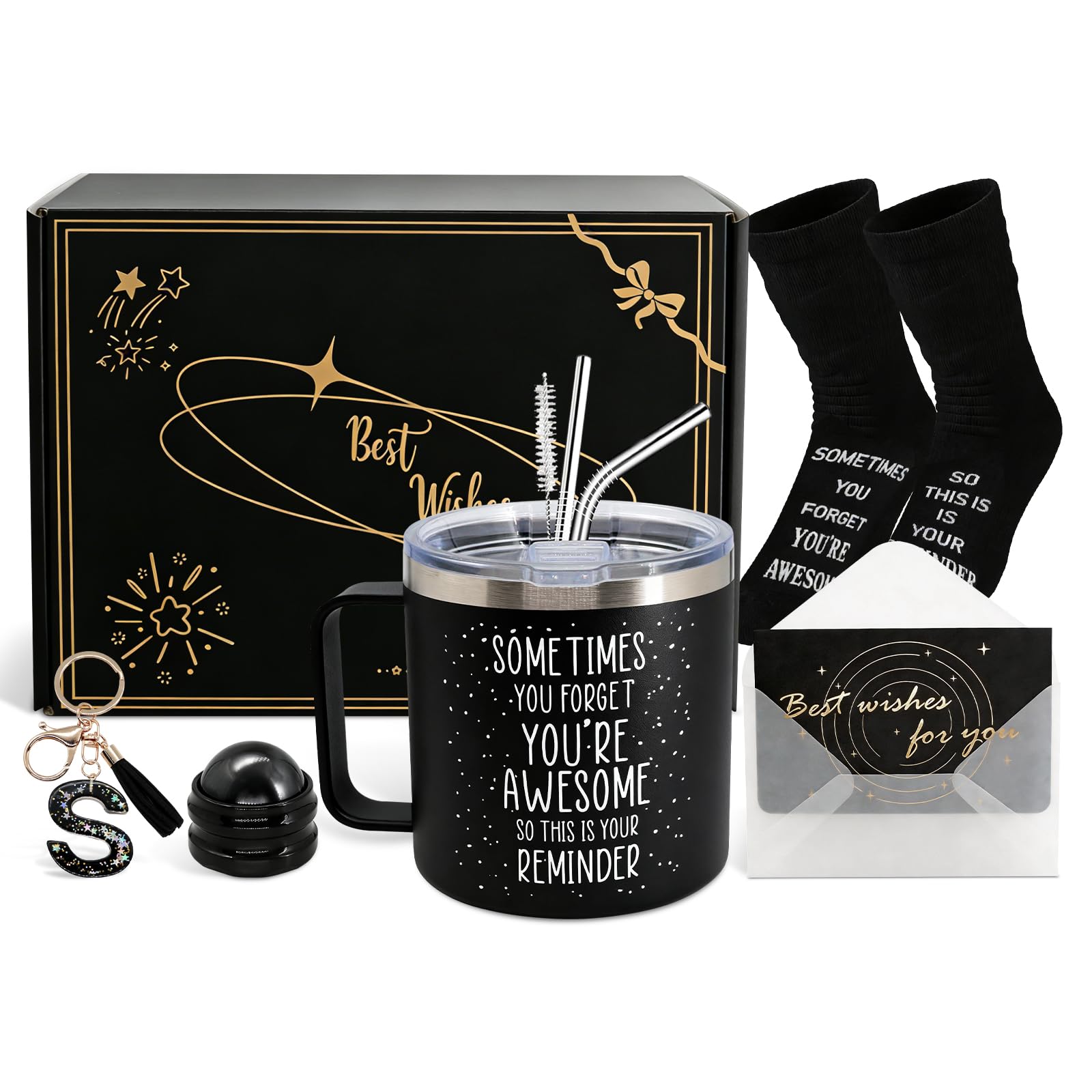 Qinhai Birthday Gifts for Men Him Husband Dad Boyfriend Brother Teacher, Pamper Hamper Present for Fathers Day Christmas Valentines, Sometimes You Forget You're Awesome Travel Insulated Coffee Mug