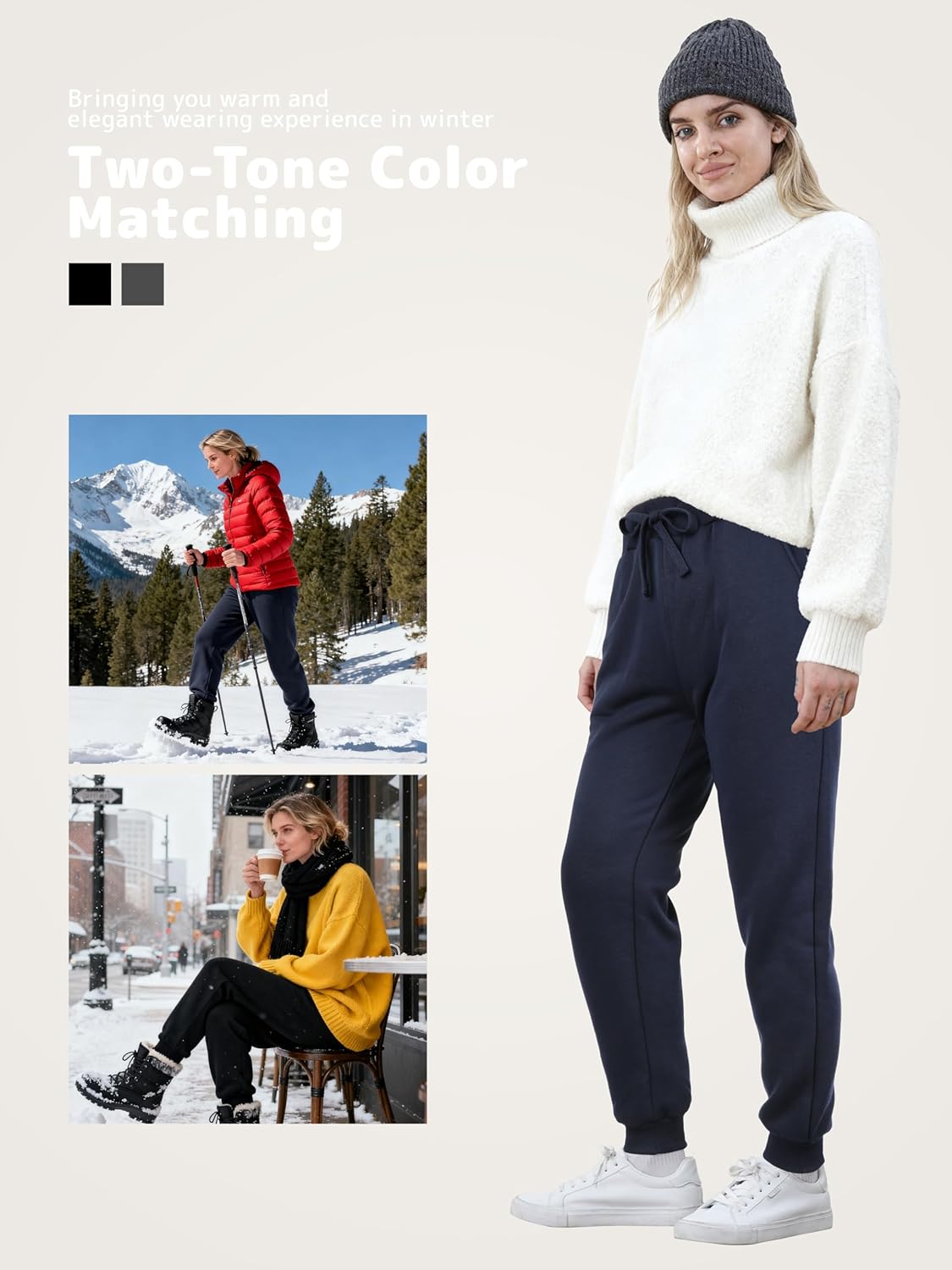 2 Pack Fleece Lined Sweatpants Women, Sherpa Lined Joggers Women Pants with Pockets Winter Warm Athletic Sweatpants - Image 4