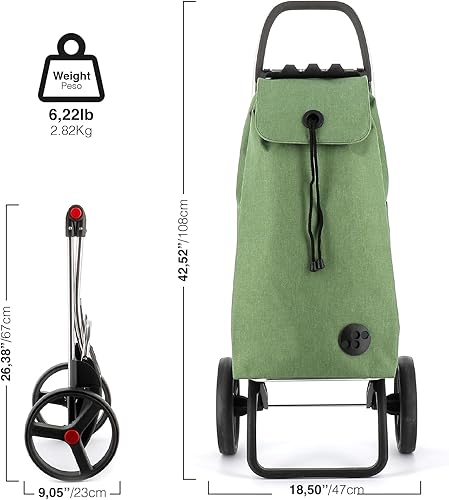 Vista 2 de ROLSER Carrito de compras plegable con ruedas Carro plegable personal plegable para comestibles Duradero y portátil Verde