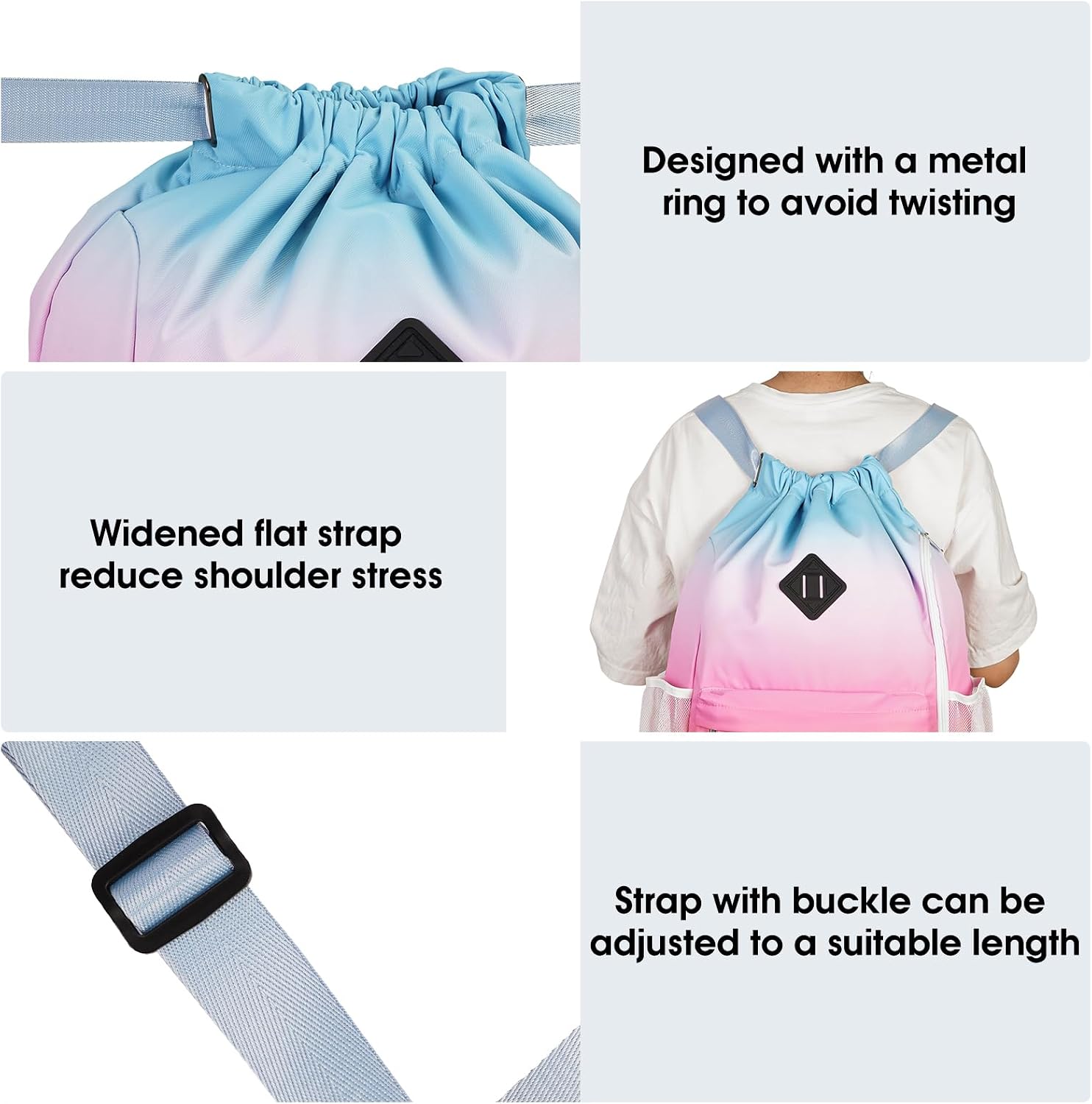 WANDF Drawstring Backpack with Shoe Compartment, Sports Gym Bag image 5