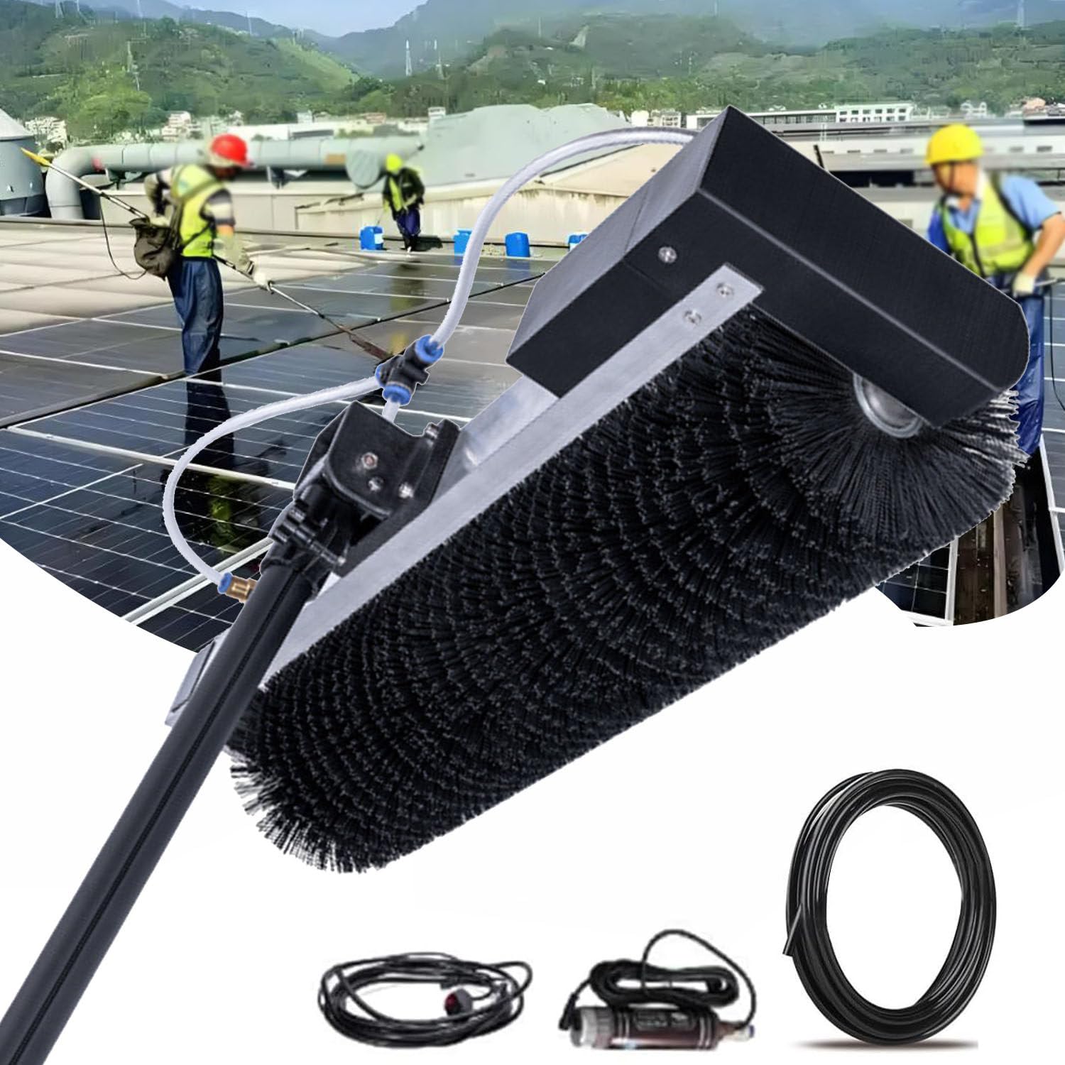 GTHTUHFD Automatic Solar Panel Brush, Electric Photovoltaic Cleaning Machine, Water Fed Pole Kit With Telescopic Pole, 3.5M-7.5M For Solar Panel Cleaning,Mainselectricity-350cm