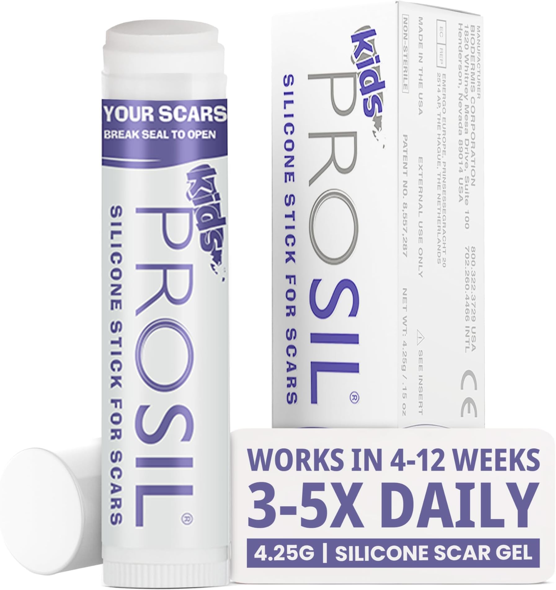 Pro-SIL Kids 4.25g – Mess-Free, Glide-On Silicone Stick for Kids – Hypoallergenic, Non-Toxic Silicone Formula – Pocket-Sized Scar Treatment for On-the-Go Use – Ideal for Exposed Scars on Face & Body