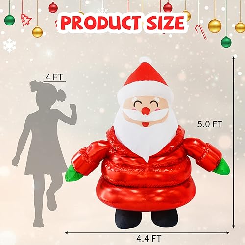 Miniatura 6 de GOOSH Decoración inflable de Navidad de Papá Noel sonriente de 5 pies, Papá Noel inflable inflable inflable para decoración de patio de Navidad,