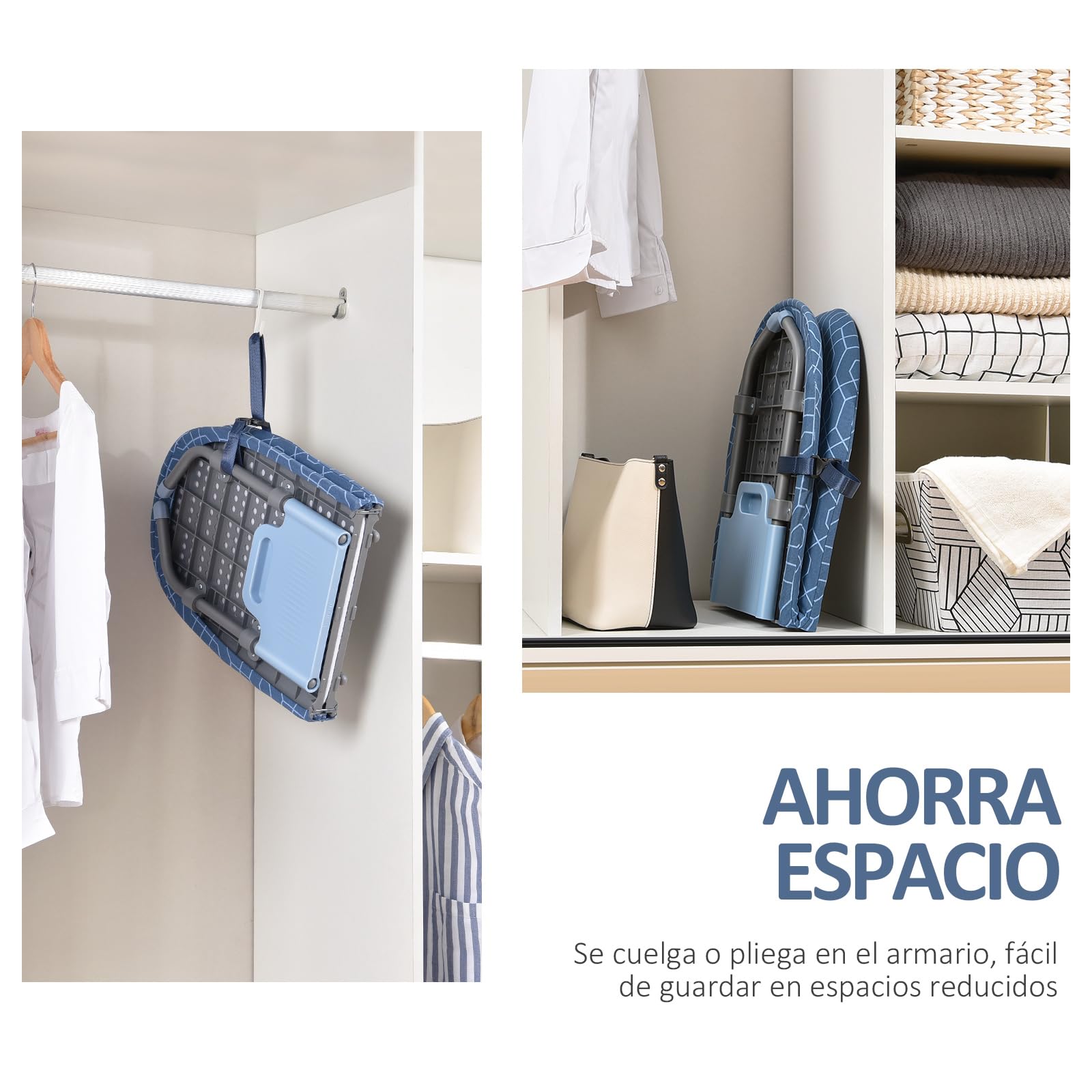 KINGRACK Tabla de Planchar Plegable, 31x82 cm, Azul | Plegable y portátil, pies antideslizantes, ideal para uso doméstico y viajes