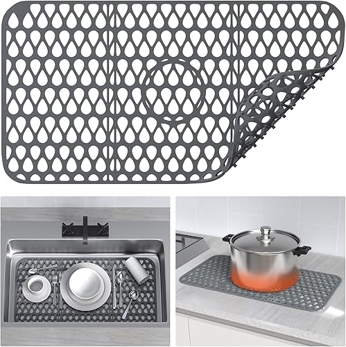 Toovem - Protectores de fregadero de cocina de 26 x 14 pulgadas, alfombrillas de silicona para la parte inferior del fregadero de acero