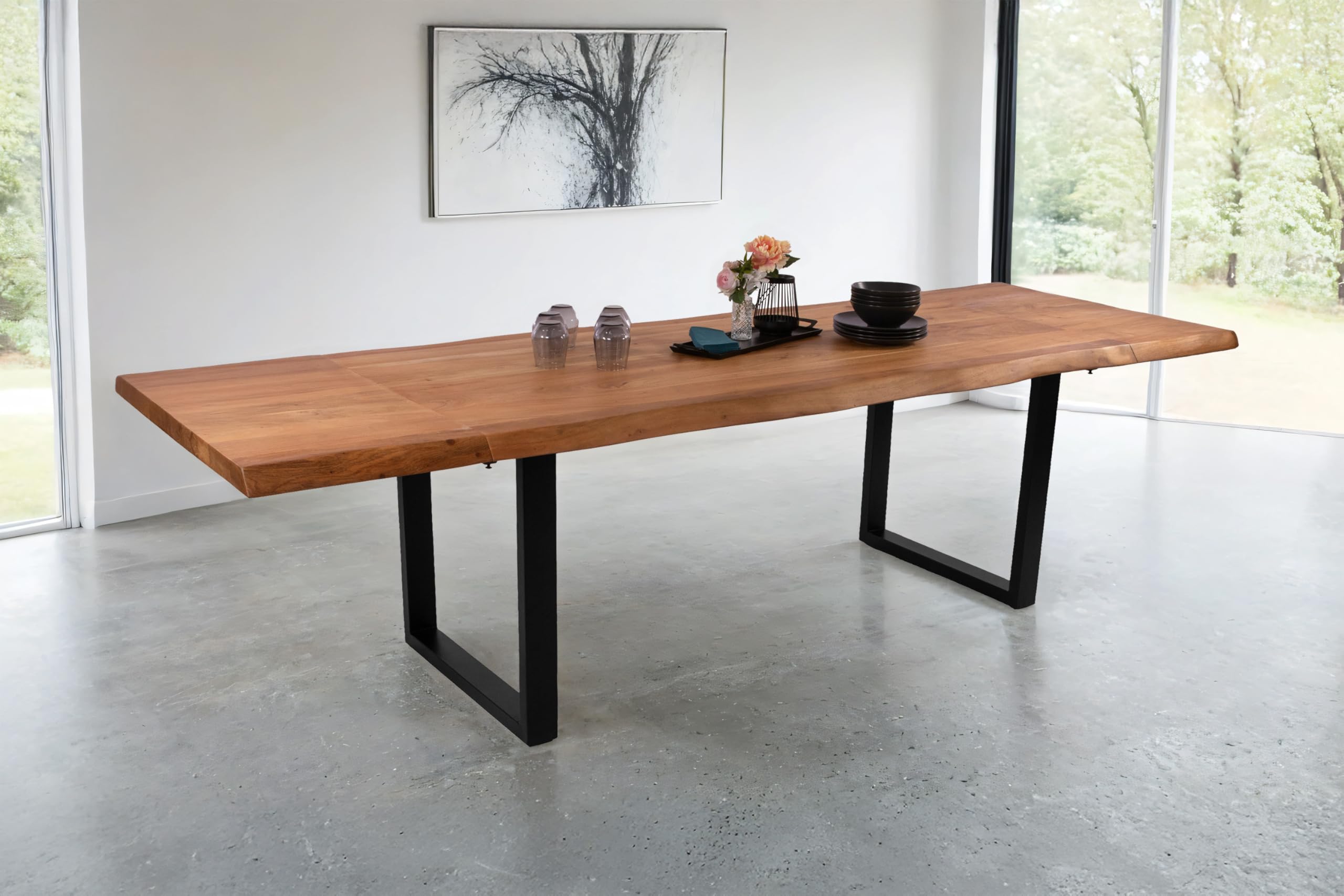 SAM Esstisch Cali 160(260) x90 Akazie Natur U-Gestell schwarz