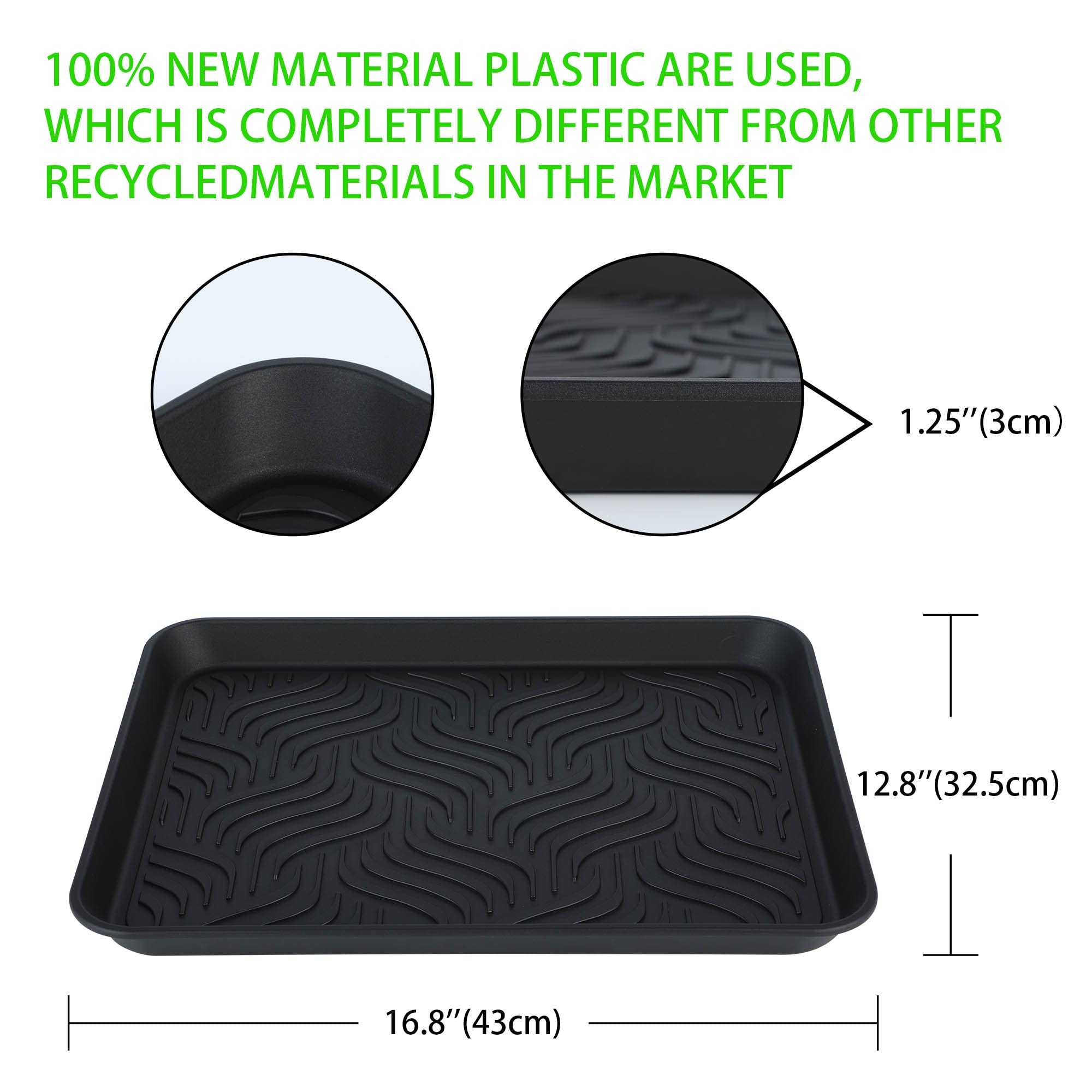 Bandeja para botas para entrada interior, bandeja resistente para zapatos, 2 paquetes, 16.8 x 12.8 pulgadas, bandeja impermeable para zapatos con borde elevado, bandeja multiusos para exteriores, para