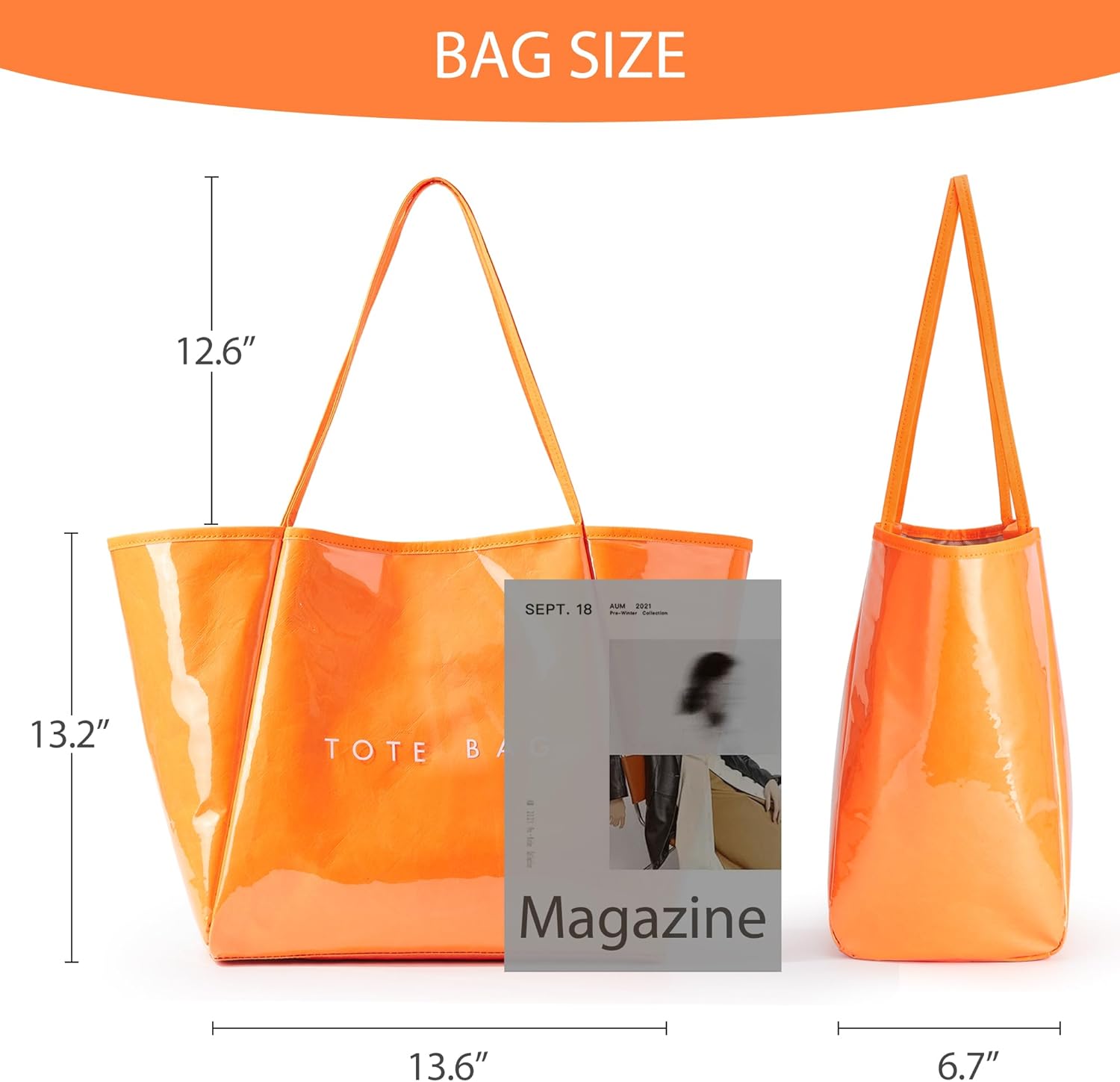 KALIDI PVC Tote Women Weekender Bag Large Shopper Handbag Oversize Shoulder Travel Purse