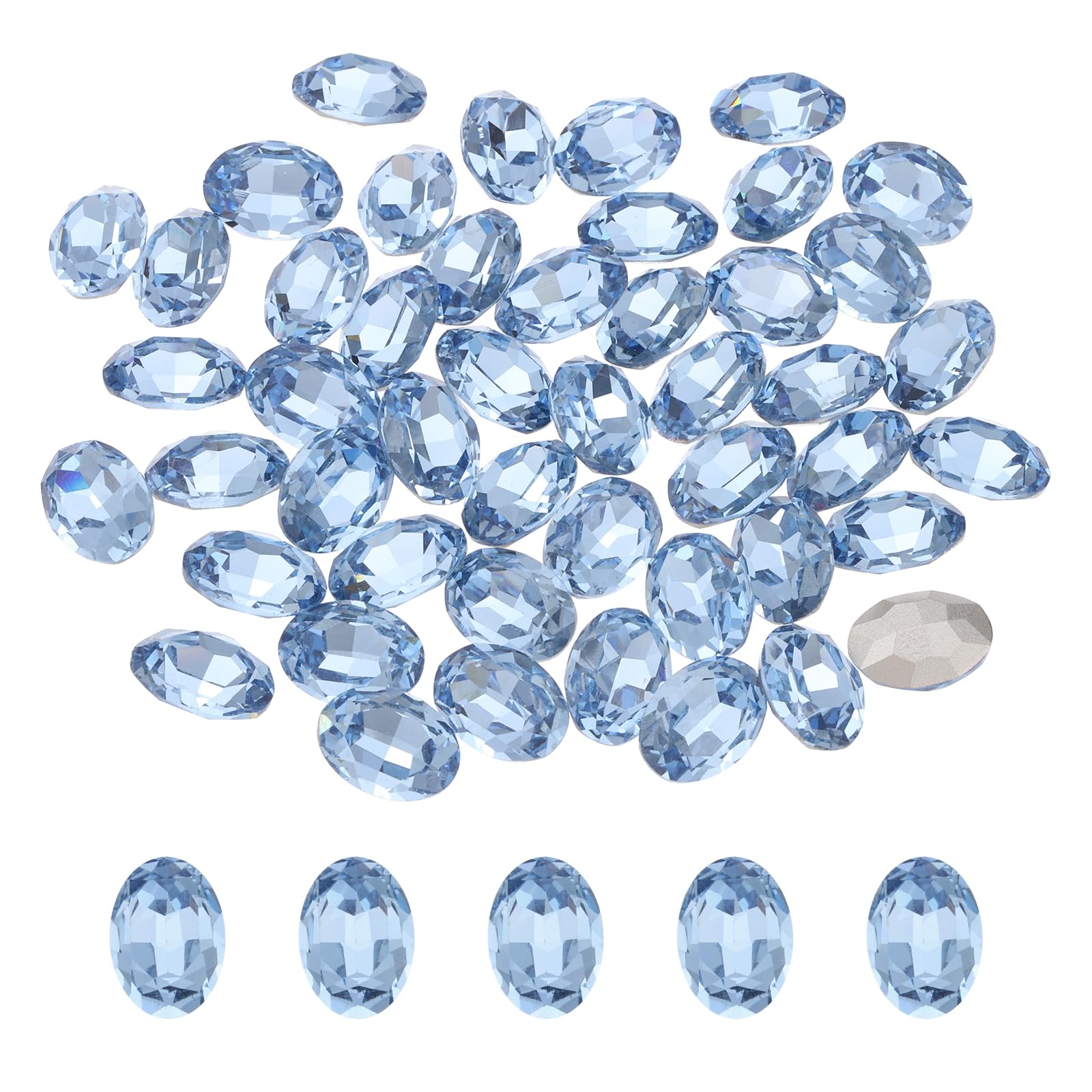 sourcing map 48Pcs Oval Pointed Back Rhinestone, 10 x 14mm Oval Faceted Glass Rhinestone Gems Pointed Back Faceted Glass Beads for Jewelry Making DIY Crafts Shoes Crystal, Dark Blue