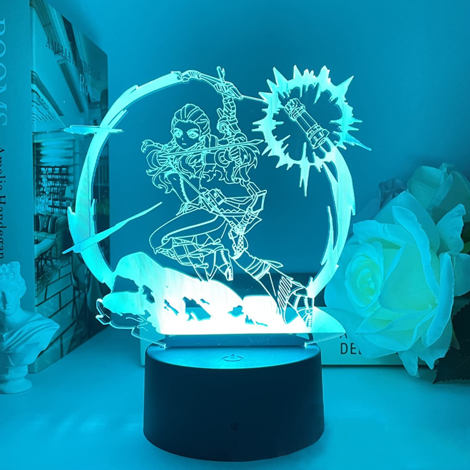 Genshin Impact Aloy 3D LED Illusion Night Light, Remote Smart Touch 16-Colorful Vision Stereo Light USB Desk Lamp (21cm×16cm×5.5cm