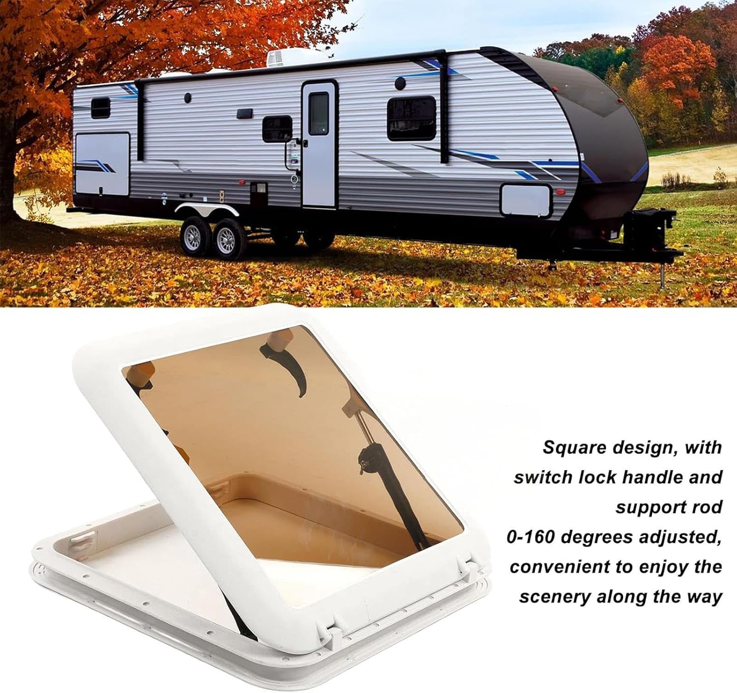 Rv Skylight Escape, Porthole Window, Square Boat Portlight, 19.5"x19.5" Aluminum Push Out Deck Hatch Window with Tempered Glass, Porthole Skylights Escape Window for Boat/Yacht/RV