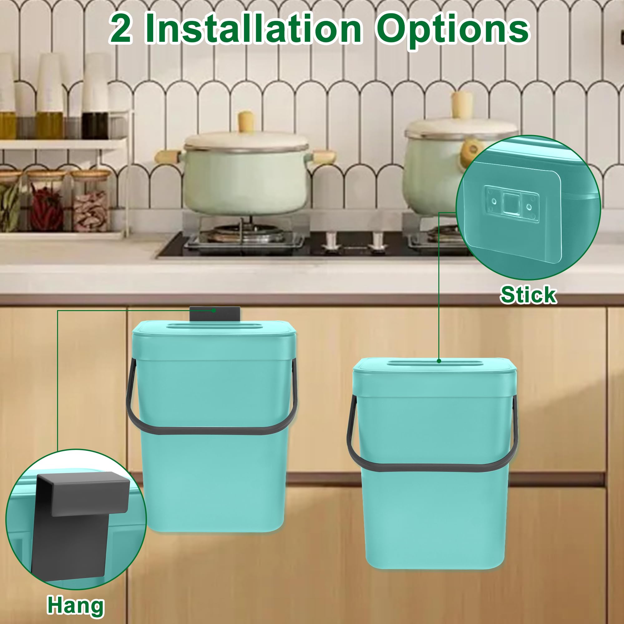 Secchio da Compost da Cucina Piccolo Bidone della Spazzatura Sospeso con Coperchio 3L Secchio di Rifiuti Organici per Cucina Blu