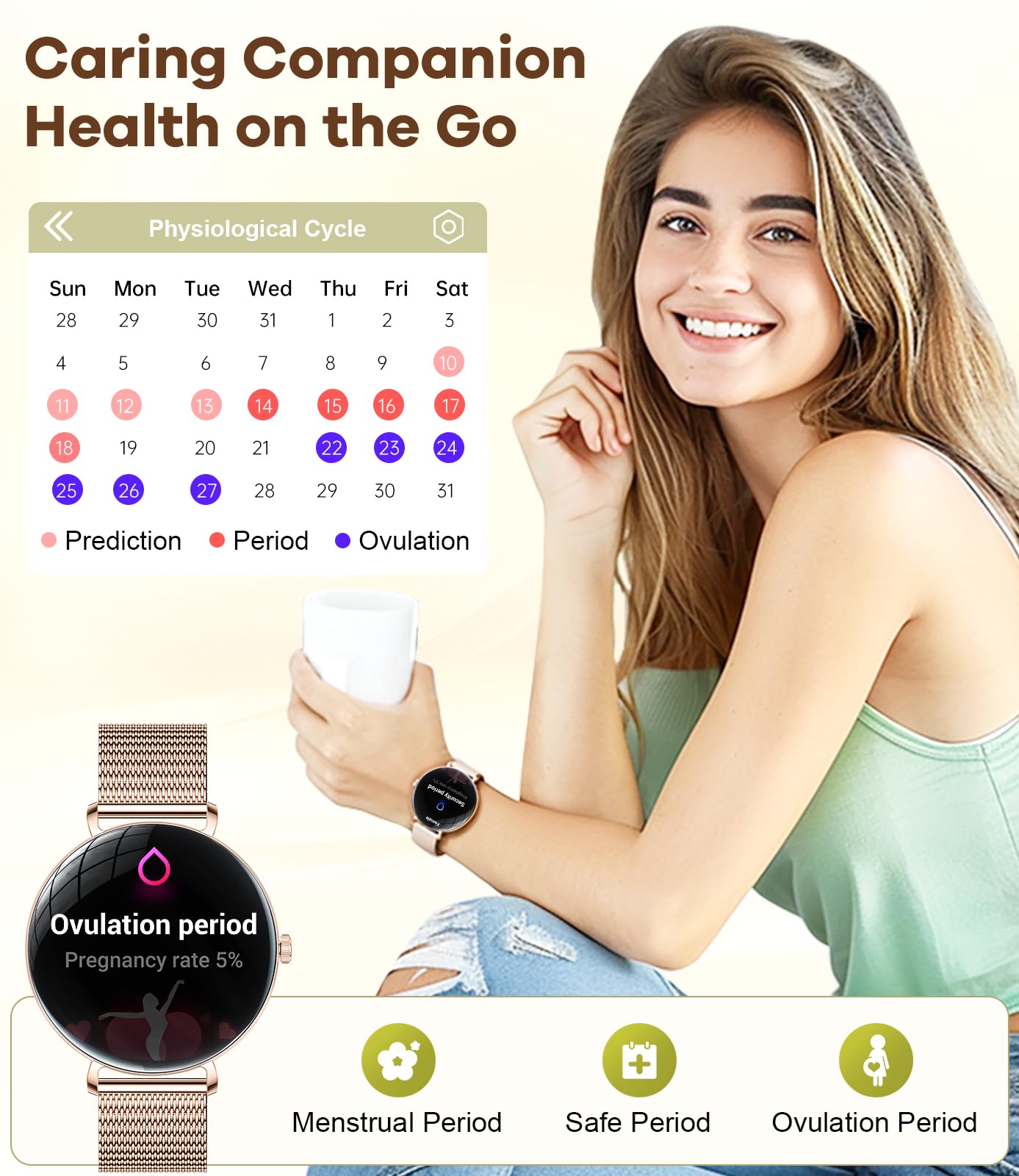 LIGE Smartwatch Donna Sottile con Chiamate, 1.43" AMOLED Orologio Fitness con Sonno/Frequenza Cardiaca, IP68 Impermeabile Smart Watch per Android iOS, 200+ Quadranti, 100+ Sport, Oro Rosa