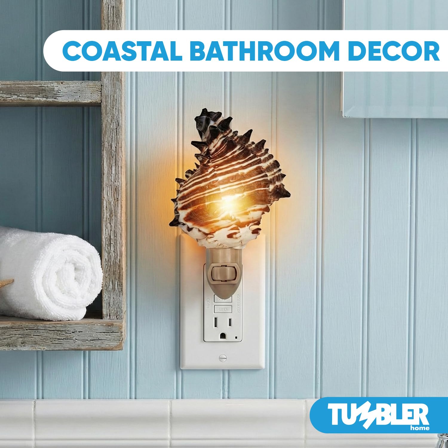 Tumbler Home Shell Night Light, Seashell Nightlight for Bathroom