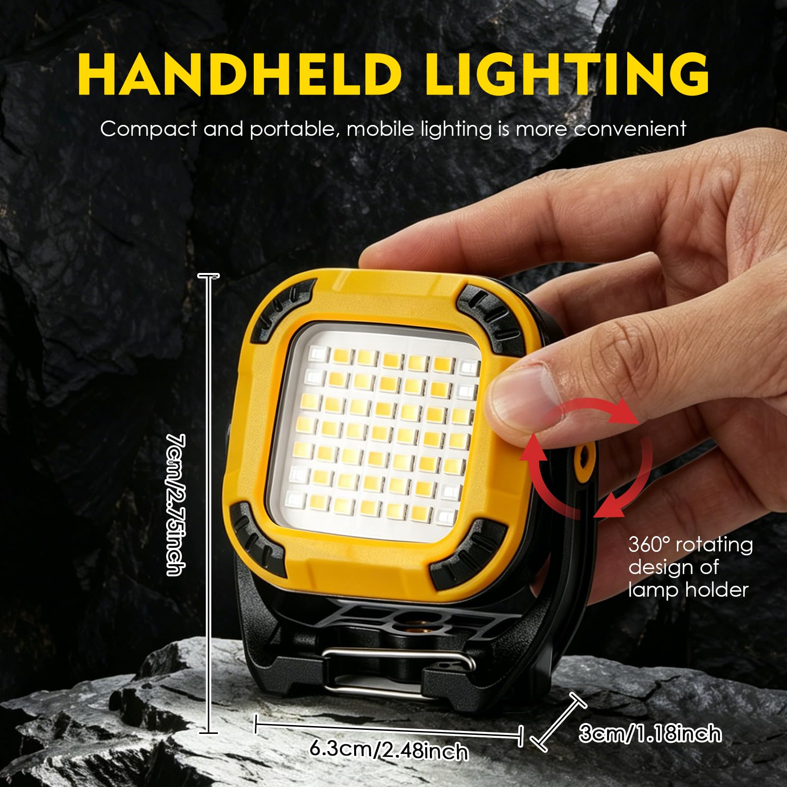 Linterna LED Recargable, Portatil Linterna Taller Mecánico, 16 Modos de Luz, Base Magnética con Gancho, Impermeable Luz de Trabajo LED para Reparación de Automóviles, Uso en Taller, Camping - 2 Piezas