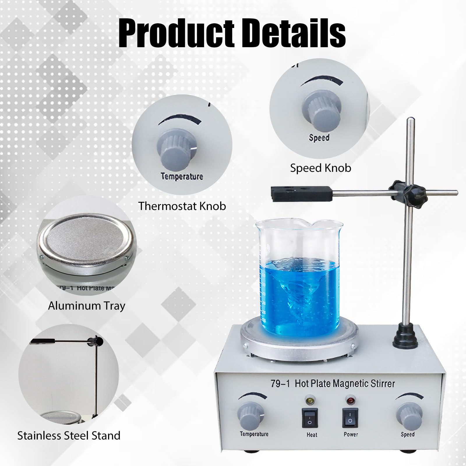 Agitador magnético con placa calefactora, agitador magnético de 300W con 0-2200 rpm, regulador de velocidad continuo, 6 unidades de agitadores magnéticos para laboratorios