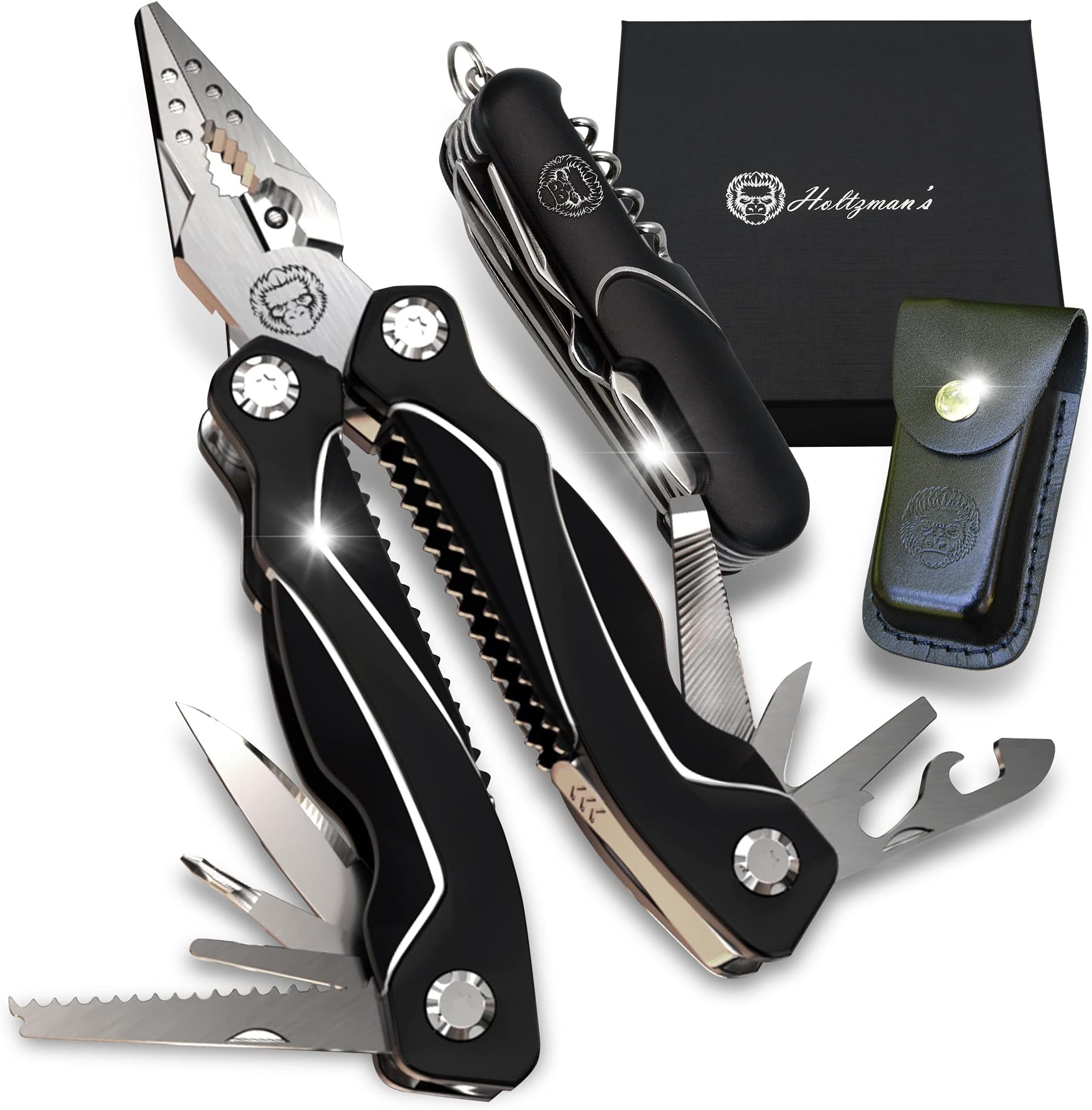 Multi Tool for Men Gift Set 14 In 1 Giftable Multitool Knife with Attractive Leather Sheath - Essential Pocket Tool Includes Knife, Pliers, Screwdriver and Scissors - Multipurpose Tool