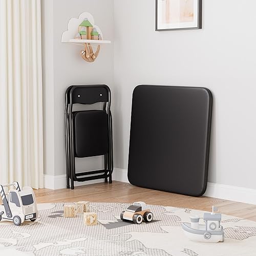 Miniatura 5 de CuisinSmart Juego de 3 mesas y sillas plegables para tarjetas, mesa cuadrada portátil con 2 sillas acolchadas, sillas y mesas plegables para el