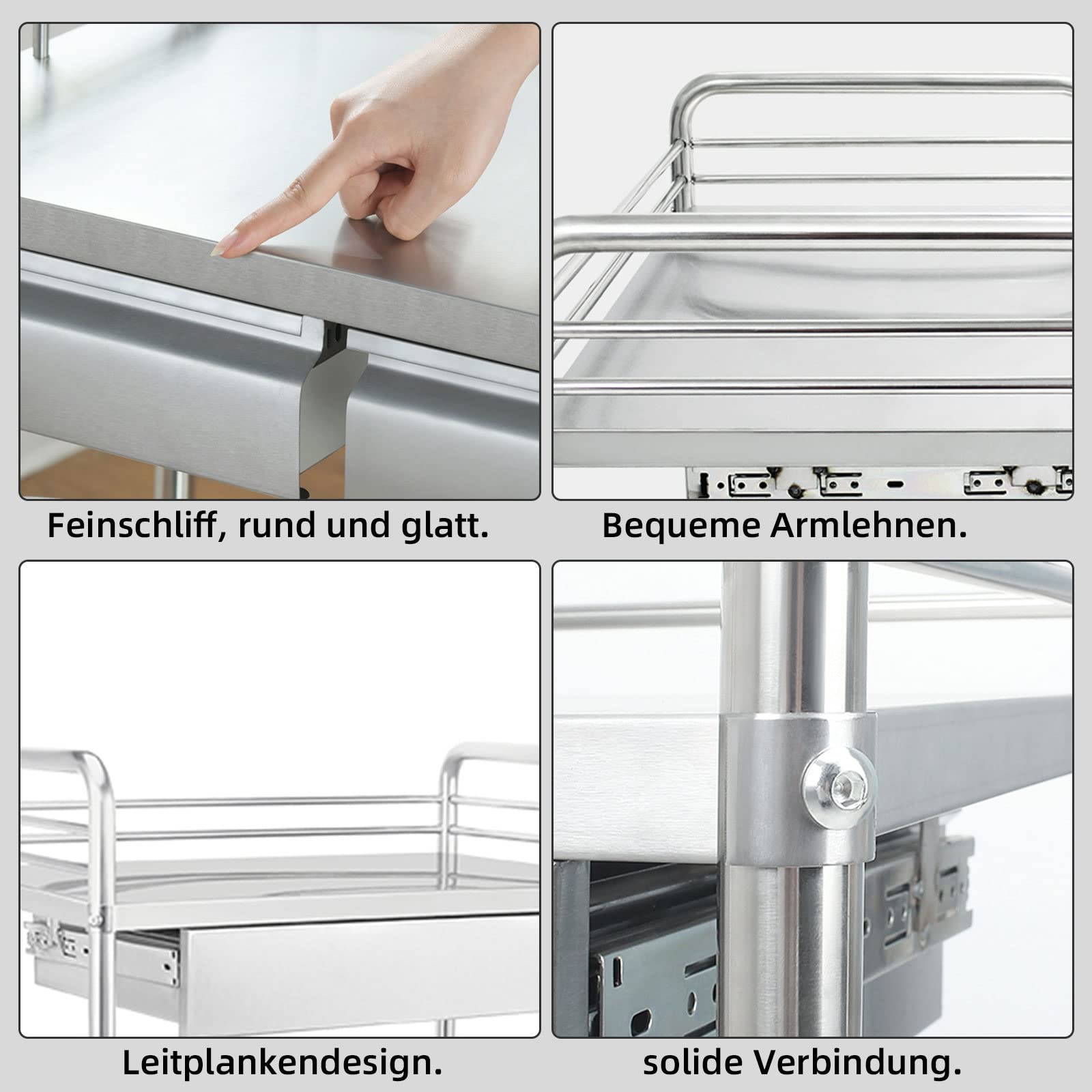 Edelhl - Carrito de servicio de 2 estantes con ruedas lisas con cerradura, capacidad de 150 kg, 81 x 50 x 91 cm, perfecto para restaurantes y uso doméstico, carrito utilitario versátil
