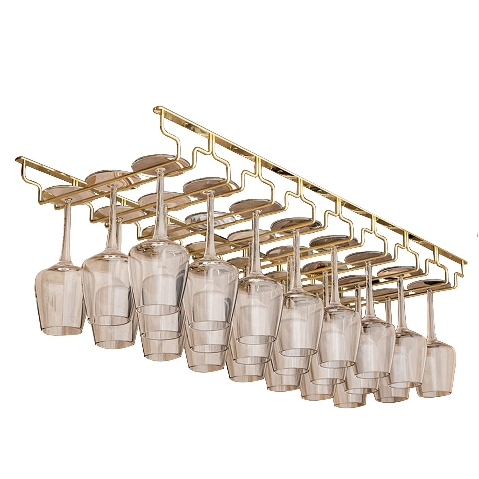 Support à verres à vin doré sous armoire en métal de 91 cm pour cuisine et bar