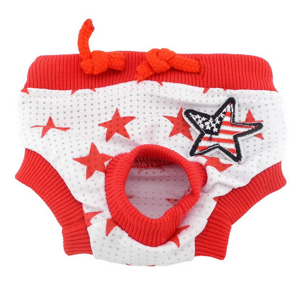 SMALLLEE_LUCKY_STORE Pet Dog Short Panty Diaper Female Male Reusable Doggy Pants Diapers Star Pattern Puppy Diaper Red White L